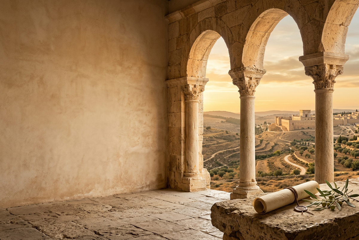 Antiquity-inspired Roman architecture and Judean landscape